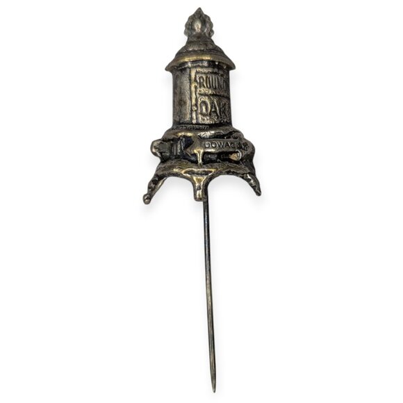 Antique PD Beckwith Round Oak Stove Advertising Silver Stick Pin 2.5" - Picture 1 of 11